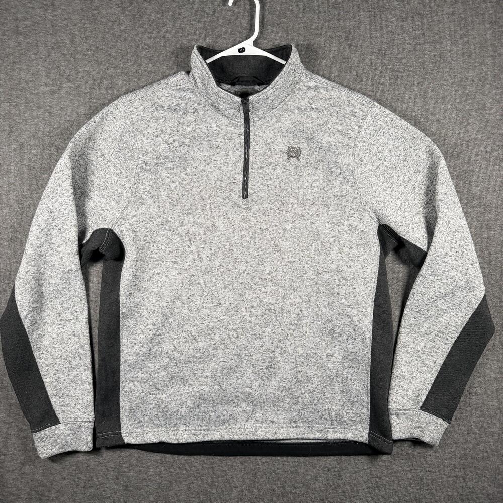 Cinch Sweater Mens XL Gray Quarter Zip Mock Neck Logo Pullover Fleece Knit Rodeo